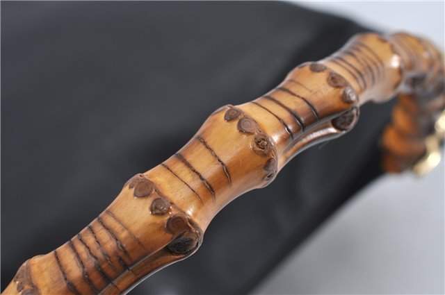 Authentic GUCCI Bamboo 2Way Shoulder Cross Body Bag Purse Leather Black J4718