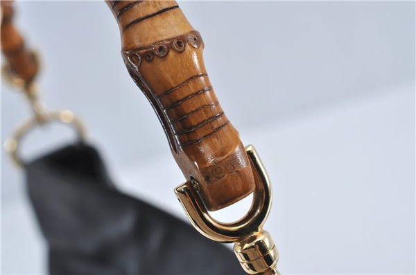 Authentic GUCCI Bamboo 2Way Shoulder Cross Body Bag Purse Leather Black J4718