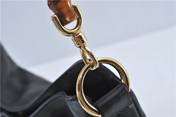Authentic GUCCI Bamboo 2Way Shoulder Cross Body Bag Purse Leather Black J4718