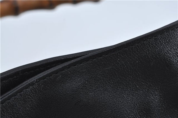 Authentic GUCCI Bamboo 2Way Shoulder Cross Body Bag Purse Leather Black J4718