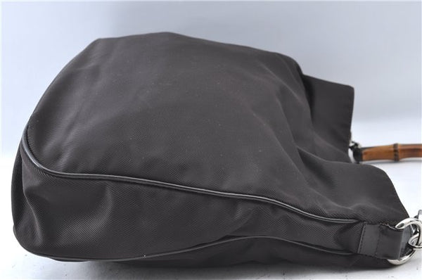 Authentic GUCCI Bamboo 2way Hand Shoulder Bag Nylon Leather Brown J4741