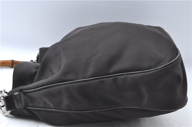 Authentic GUCCI Bamboo 2way Hand Shoulder Bag Nylon Leather Brown J4741