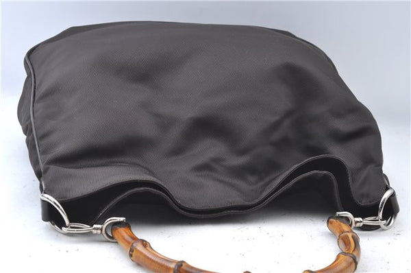 Authentic GUCCI Bamboo 2way Hand Shoulder Bag Nylon Leather Brown J4741