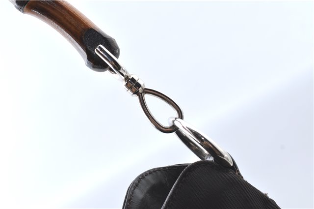 Authentic GUCCI Bamboo 2way Hand Shoulder Bag Nylon Leather Brown J4741