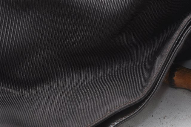 Authentic GUCCI Bamboo 2way Hand Shoulder Bag Nylon Leather Brown J4741