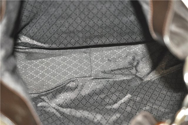 Authentic GUCCI Bamboo 2way Hand Shoulder Bag Nylon Leather Brown J4741