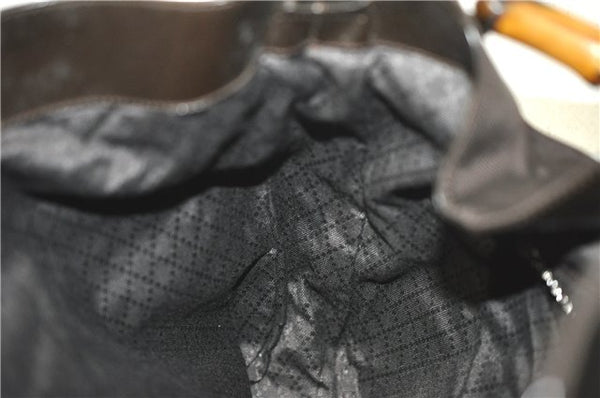 Authentic GUCCI Bamboo 2way Hand Shoulder Bag Nylon Leather Brown J4741