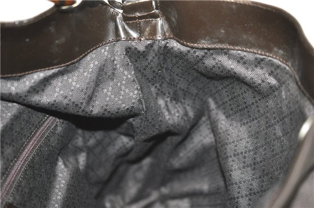 Authentic GUCCI Bamboo 2way Hand Shoulder Bag Nylon Leather Brown J4741