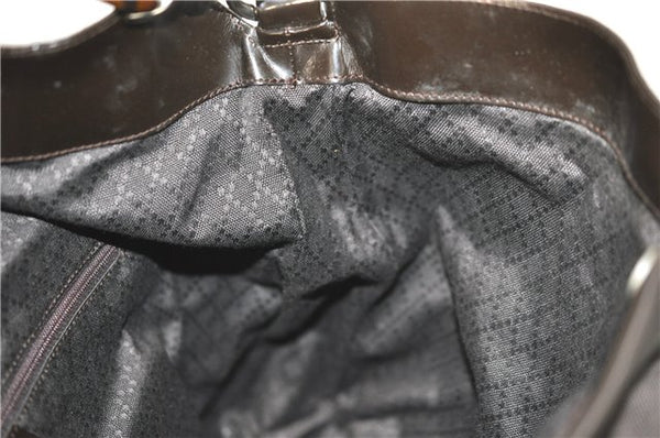 Authentic GUCCI Bamboo 2way Hand Shoulder Bag Nylon Leather Brown J4741