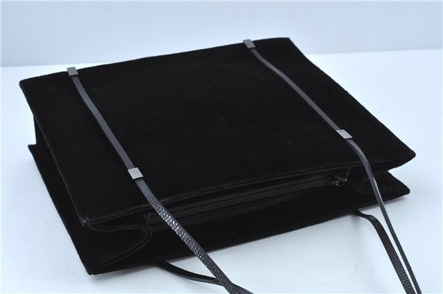 Authentic GUCCI Shoulder Hand Bag Purse Velour Leather Black J4748