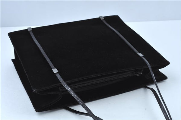 Authentic GUCCI Shoulder Hand Bag Purse Velour Leather Black J4748