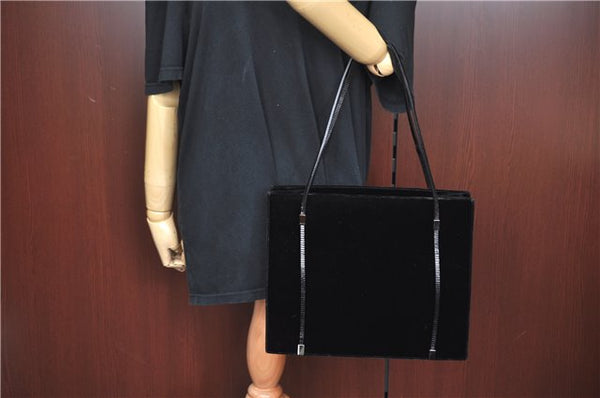 Authentic GUCCI Shoulder Hand Bag Purse Velour Leather Black J4748