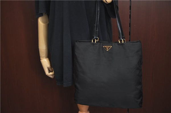 Authentic PRADA Nylon Tessuto Nylon Leather Shoulder Hand Bag Black J4885