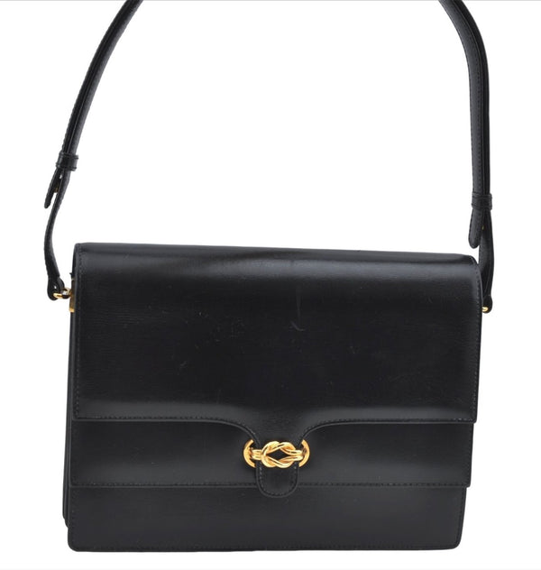 Authentic GUCCI Shoulder Cross Body Hand Bag Purse Leather Black J4957