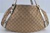 Auth GUCCI Abbey Shoulder Tote Bag GG Canvas Leather 130736 Beige Silver J4969