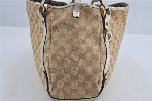 Auth GUCCI Abbey Shoulder Tote Bag GG Canvas Leather 130736 Beige Silver J4969