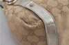 Auth GUCCI Abbey Shoulder Tote Bag GG Canvas Leather 130736 Beige Silver J4969