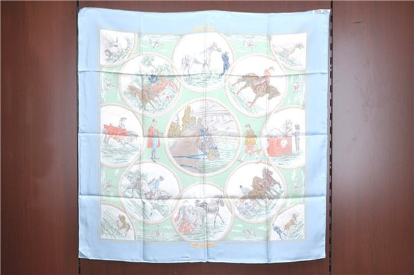 Authentic HERMES Carre 90 Scarf "Auteuil en Mai" Silk Light Blue J5042