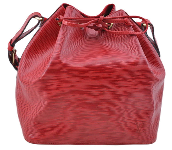Authentic Louis Vuitton Epi Petit Noe Shoulder Drawstring Bag M44107 Red J5089