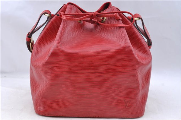 Authentic Louis Vuitton Epi Petit Noe Shoulder Drawstring Bag M44107 Red J5089
