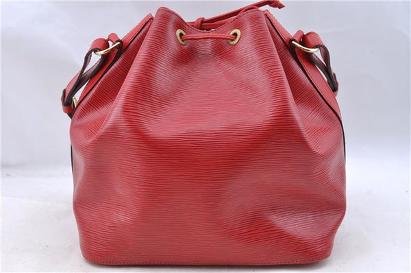 Authentic Louis Vuitton Epi Petit Noe Shoulder Drawstring Bag M44107 Red J5089