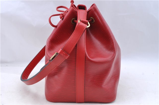 Authentic Louis Vuitton Epi Petit Noe Shoulder Drawstring Bag M44107 Red J5089