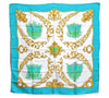 Authentic HERMES Carre 90 Scarf "Carrosses d'Or" Silk Light Blue J5135