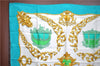 Authentic HERMES Carre 90 Scarf "Carrosses d'Or" Silk Light Blue J5135