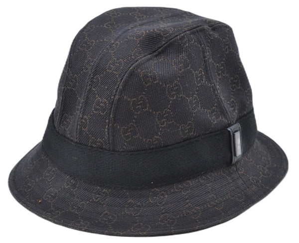 Authentic GUCCI Bucket Hat GG Cotton Leather Size L Brown Black J5252