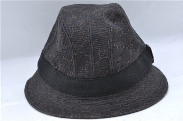 Authentic GUCCI Bucket Hat GG Cotton Leather Size L Brown Black J5252