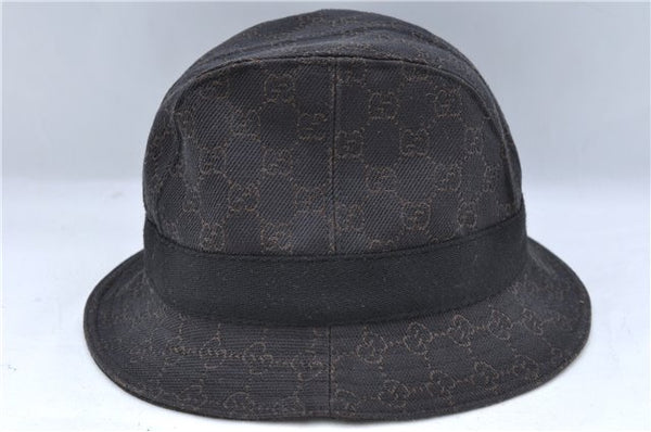 Authentic GUCCI Bucket Hat GG Cotton Leather Size L Brown Black J5252