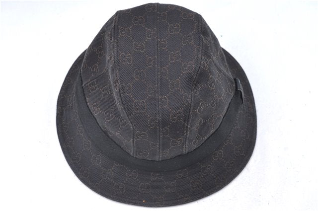 Authentic GUCCI Bucket Hat GG Cotton Leather Size L Brown Black J5252