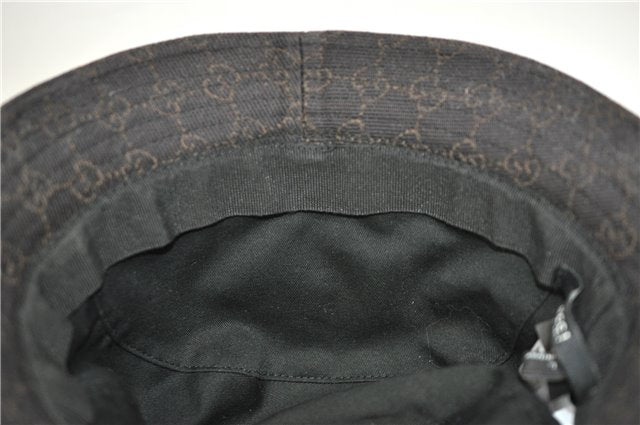 Authentic GUCCI Bucket Hat GG Cotton Leather Size L Brown Black J5252