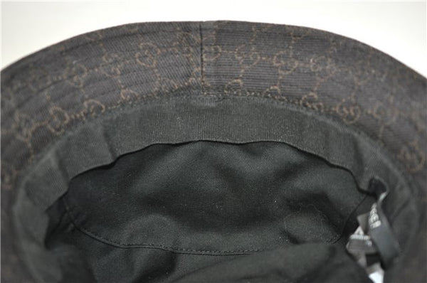 Authentic GUCCI Bucket Hat GG Cotton Leather Size L Brown Black J5252