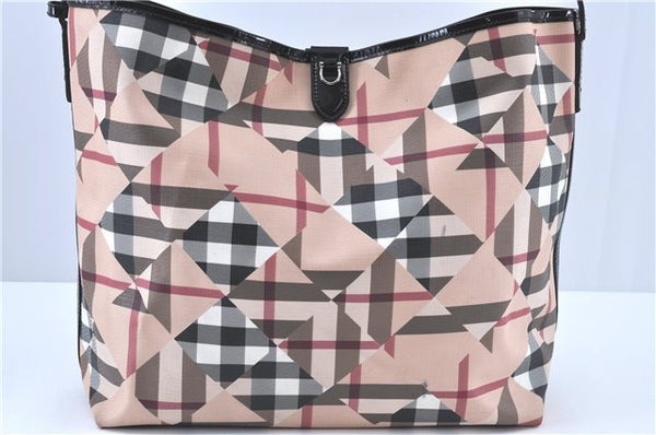 Authentic BURBERRY Vintage PVC Leather Shoulder Tote Bag Beige J5346