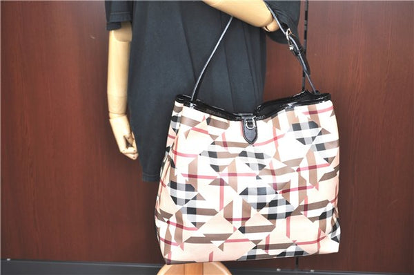 Authentic BURBERRY Vintage PVC Leather Shoulder Tote Bag Beige J5346