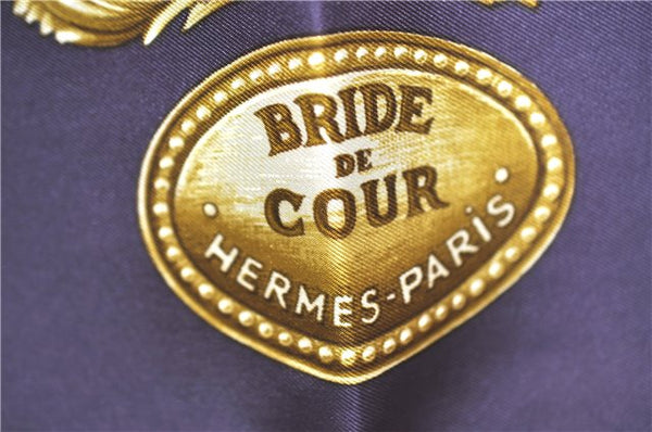 Authentic HERMES Carre 90 Scarf "BRIDE DE COUR" Silk Purple Box J5379