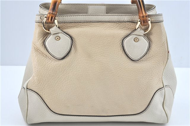 Authentic GUCCI Bamboo 2Way Shoulder Hand Bag Leathe 308360 Ivory J5410