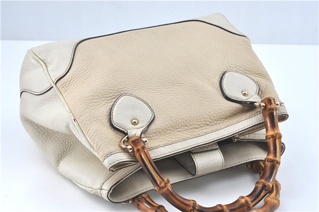 Authentic GUCCI Bamboo 2Way Shoulder Hand Bag Leathe 308360 Ivory J5410