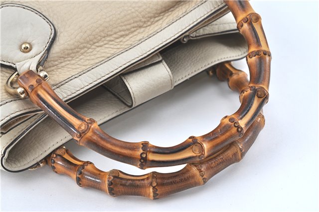 Authentic GUCCI Bamboo 2Way Shoulder Hand Bag Leathe 308360 Ivory J5410