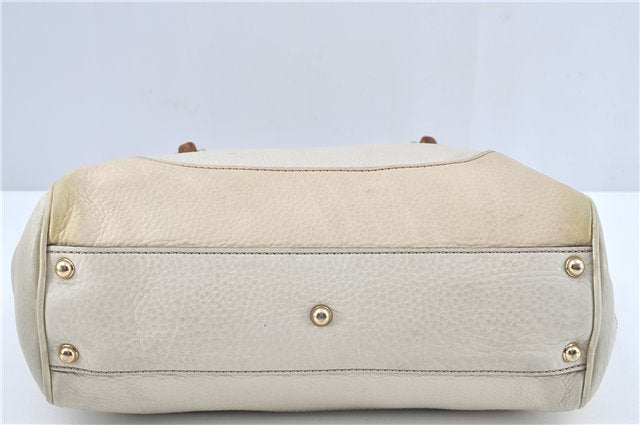 Authentic GUCCI Bamboo 2Way Shoulder Hand Bag Leathe 308360 Ivory J5410