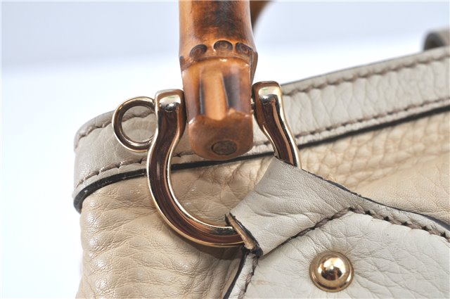Authentic GUCCI Bamboo 2Way Shoulder Hand Bag Leathe 308360 Ivory J5410