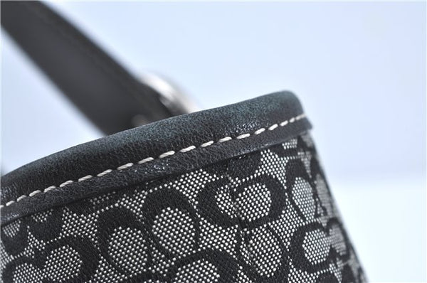 Authentic COACH Mini Signature Shoulder Tote Bag Canvas Leather 6383 Black J5421