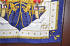 Auth HERMES Carre 90 Scarf "VUE DU CARROSSE DE LA GALERE LA" Silk Navy J5436