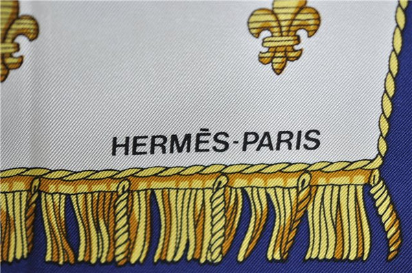 Auth HERMES Carre 90 Scarf "VUE DU CARROSSE DE LA GALERE LA" Silk Navy J5436