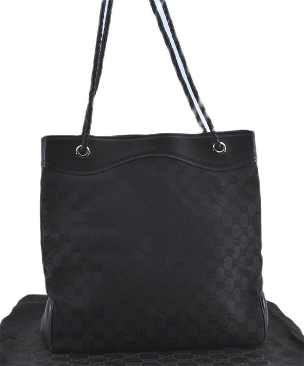 Authentic GUCCI Shoulder Tote Bag GG Canvas Leather 109141 Black J5442