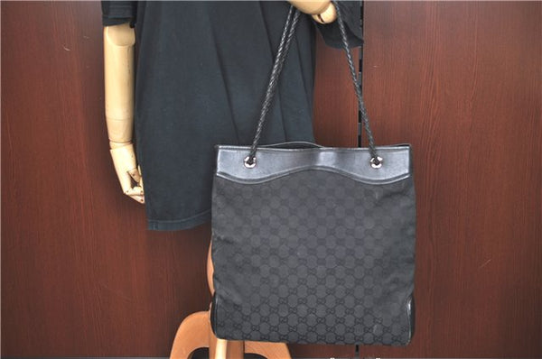 Authentic GUCCI Shoulder Tote Bag GG Canvas Leather 109141 Black J5442