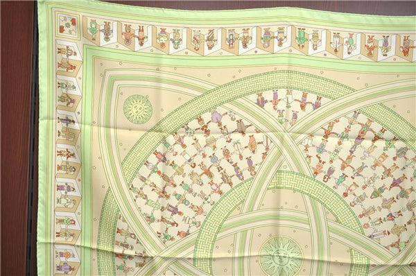 Authentic HERMES Carre 90 Scarf "DONNER LA MAIN" Silk Light Green Box J5446