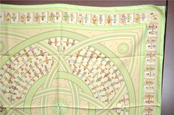 Authentic HERMES Carre 90 Scarf "DONNER LA MAIN" Silk Light Green Box J5446