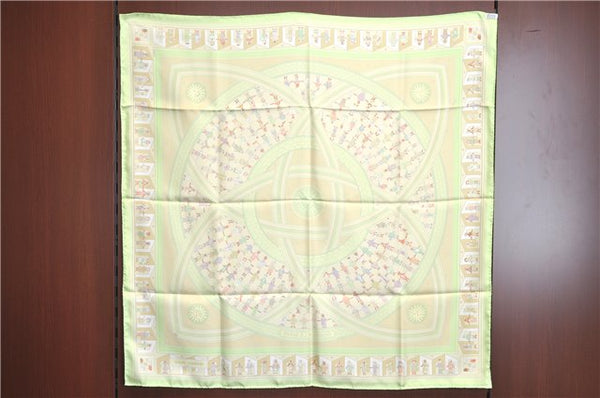 Authentic HERMES Carre 90 Scarf "DONNER LA MAIN" Silk Light Green Box J5446